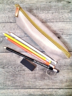 Federmäppchen/ Stiftemäppchen mit Boden (elfenbein-gold), Ziegenleder - MONDSPINNE