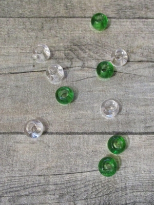 Glasperlen Glaskugeln Großlochperlen hellgrün klar durchsichtig transparent 14x10 mm Lochgröße 5,5 mm - MONDSPINNE