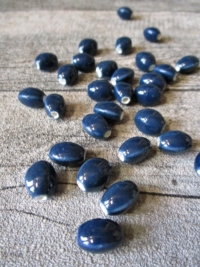 Porzellanperlen linsenförmig 12x9 mm petrol blau Großlochperlen Lochgröße 2,8 mm - MONDSPINNE