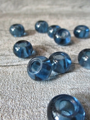 Glasperlen Glaskugeln Großlochperlen graublau 14x10 mm Lochgröße 5,5 mm - MONDSPINNE