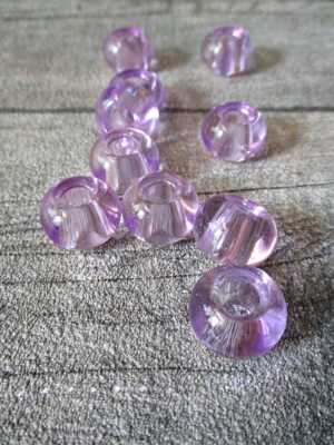 Glasperlen Glaskugeln Großlochperlen hellviolett 14x10 mm Lochgröße 5,5 mm - MONDSPINNE