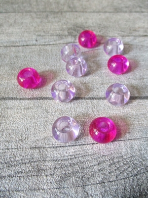 Glasperlen Glaskugeln Großlochperlen hellviolett pink 14x10 mm Lochgröße 5,5 mm - MONDSPINNE
