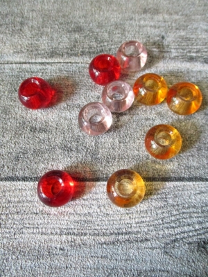 Glasperlen Glaskugeln Großlochperlen orange rot rosa 14x10 mm Lochgröße 5,5 mm - MONDSPINNE