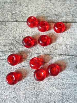 Glasperlen Glaskugeln Großlochperlen rot 14x10 mm Lochgröße 5,5 mm - MONDSPINNE