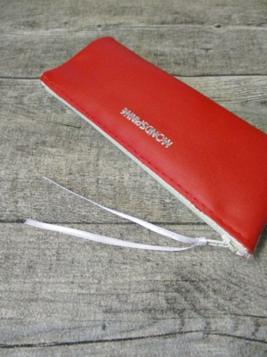 Federmäppchen Federtasche Ledertasche rot-weiß zweifarbig flach 16x6 cm - MONDSPINNE
