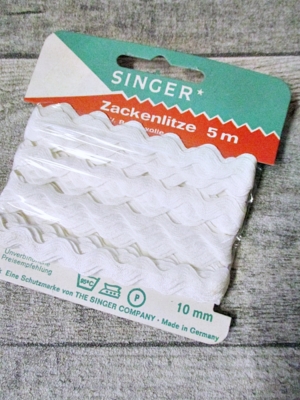 Zackenlitze Singer Baumwolle 5m 10mm weiß - MONDSPINNE