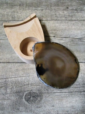 Teelicht Holzständer Achatscheibe grau-braun - MONDSPINNE