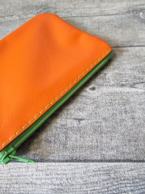 Mini-Börse Portemonnaie orange grün Reißverschluss Leder - MONDSPINNE
