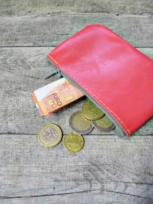 Mini-Börse Portemonnaie pink beige Ziegenleder - MONDSPINNE