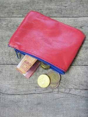 Mini-Börse Portemonnaie pink blau Ziegenleder - MONDSPINNE
