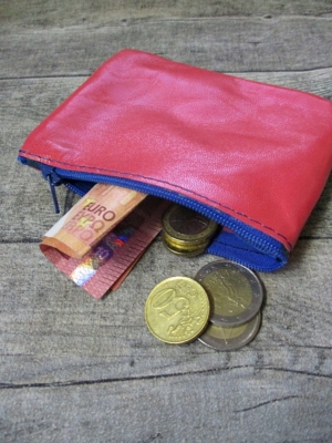 Mini-Börse Portemonnaie pink blau Ziegenleder - MONDSPINNE