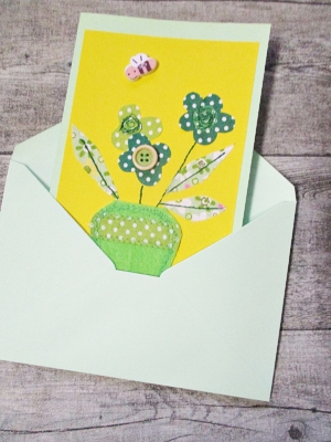 Grußkarte Klappkarte Blumenstrauß gelb-hellgrün - MONDSPINNE