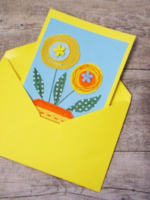 Grußkarte Klappkarte Blumenstrauß hellblau-gelb - MONDSPINNE