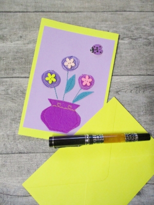 Grußkarte Klappkarte Blumenstrauß lila-gelb - MONDSPINNE