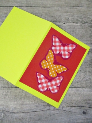 Grußkarte Klappkarte Schmetterlinge rot-gelb - MONDSPINNE